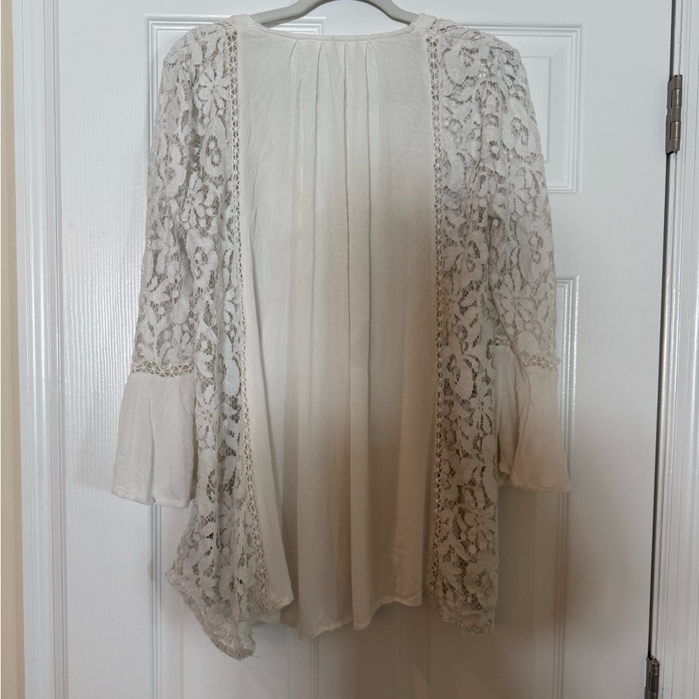 Free People Cream Lace Boho Romantic Button-Front Tunic - Picture 2 of 7